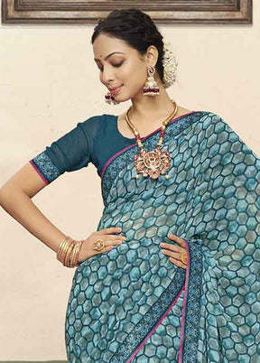 Teal Georgette Saree With Blouse Piece