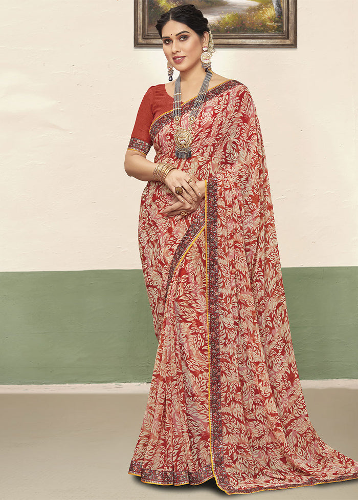 Rust Georgette Saree With Blouse Piece