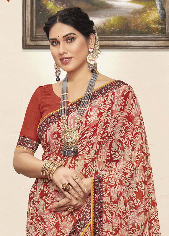 Rust Georgette Saree With Blouse Piece