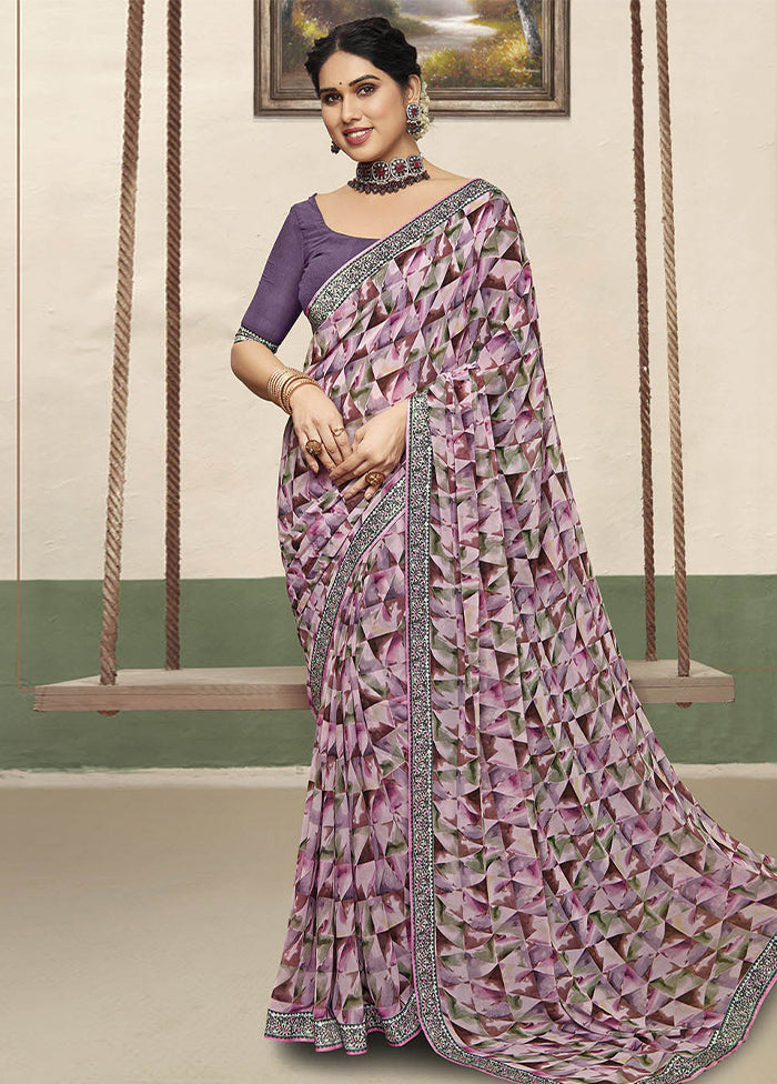 Voilet Georgette Saree With Blouse Piece