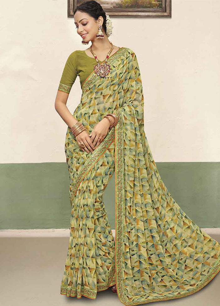 Green Georgette Saree With Blouse Piece