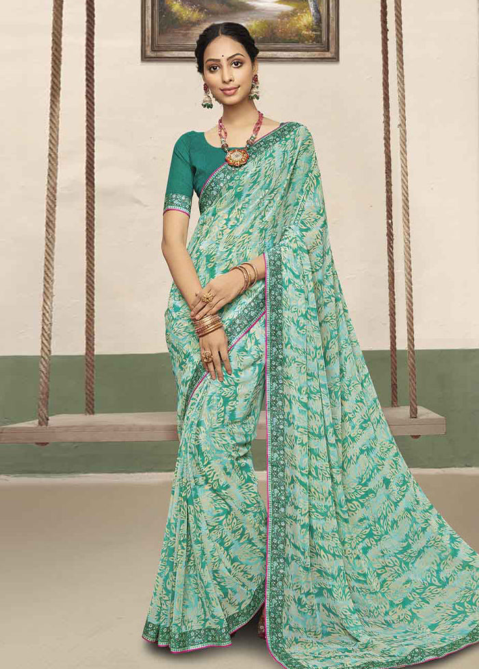 Sea Green Georgette Saree With Blouse Piece