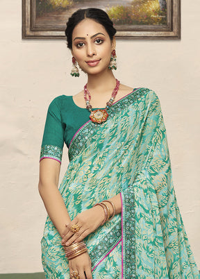 Sea Green Georgette Saree With Blouse Piece