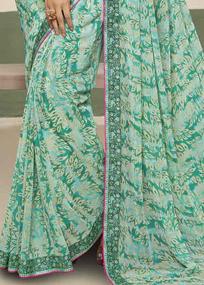 Sea Green Georgette Saree With Blouse Piece