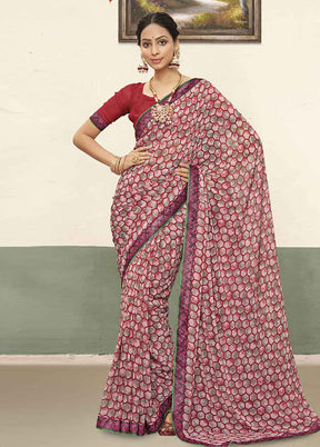 Burgundy Georgette Saree With Blouse Piece