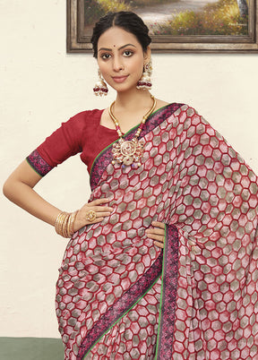 Burgundy Georgette Saree With Blouse Piece