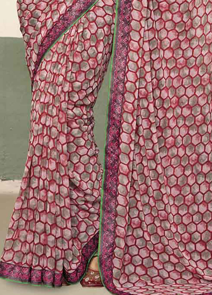 Burgundy Georgette Saree With Blouse Piece