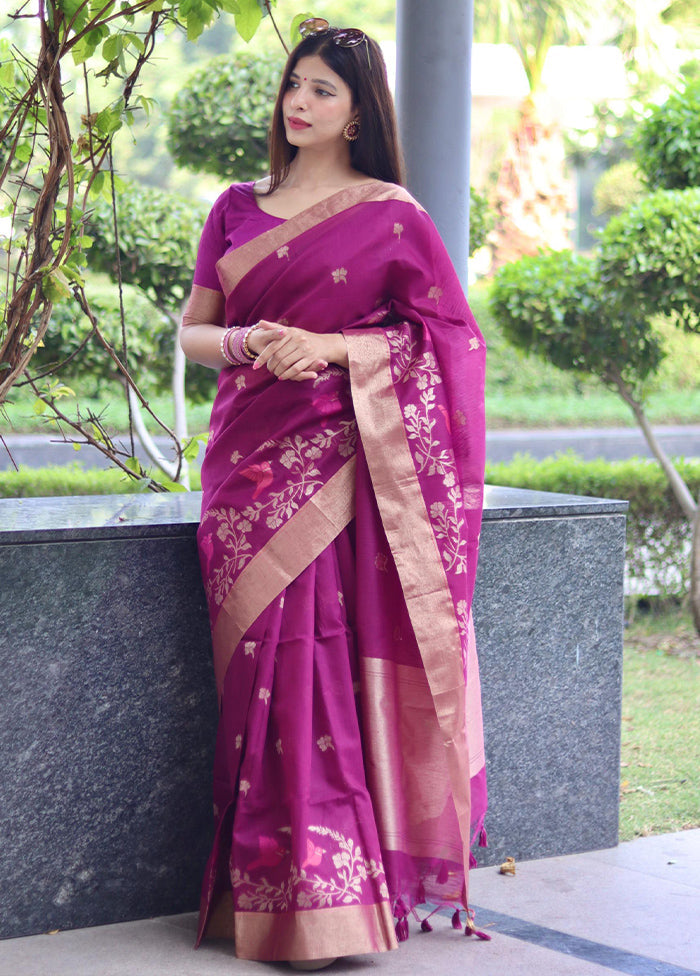 Purple Dupion Silk Saree With Blouse Piece