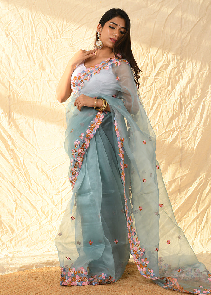 Grey Organza Saree With Blouse Piece