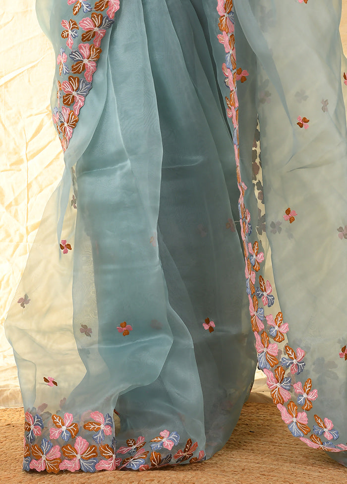 Grey Organza Saree With Blouse Piece