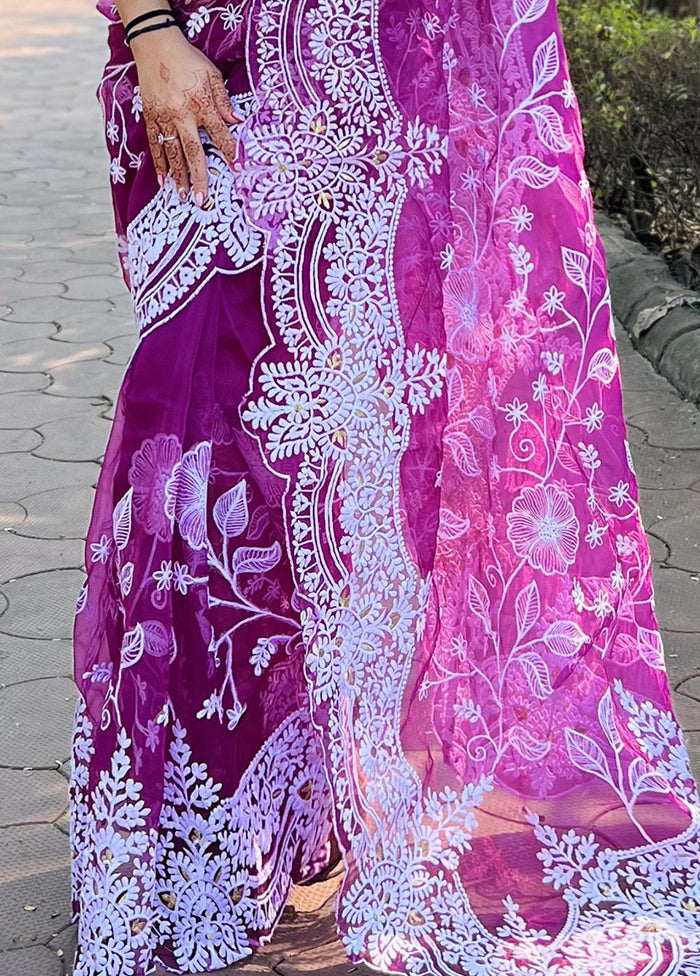 Purple Organza Saree With Blouse Piece