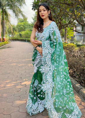 Green Organza Saree With Blouse Piece