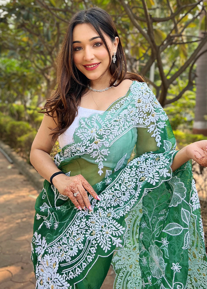 Green Organza Saree With Blouse Piece