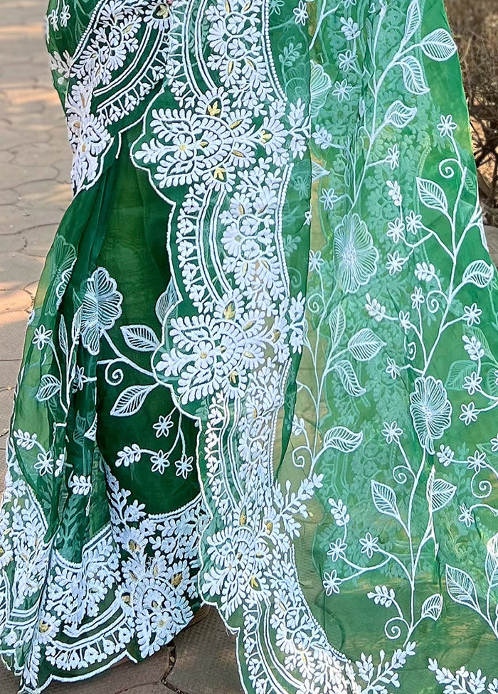 Green Organza Saree With Blouse Piece