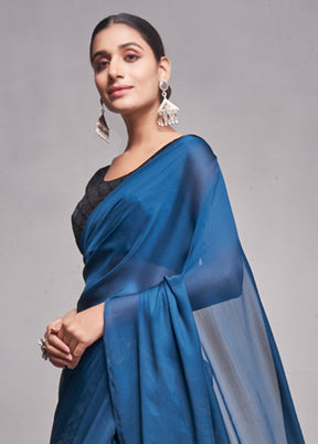 Teal Silk Saree With Blouse Piece