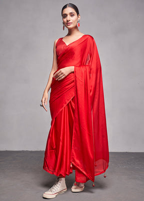 Red Silk Saree With Blouse Piece