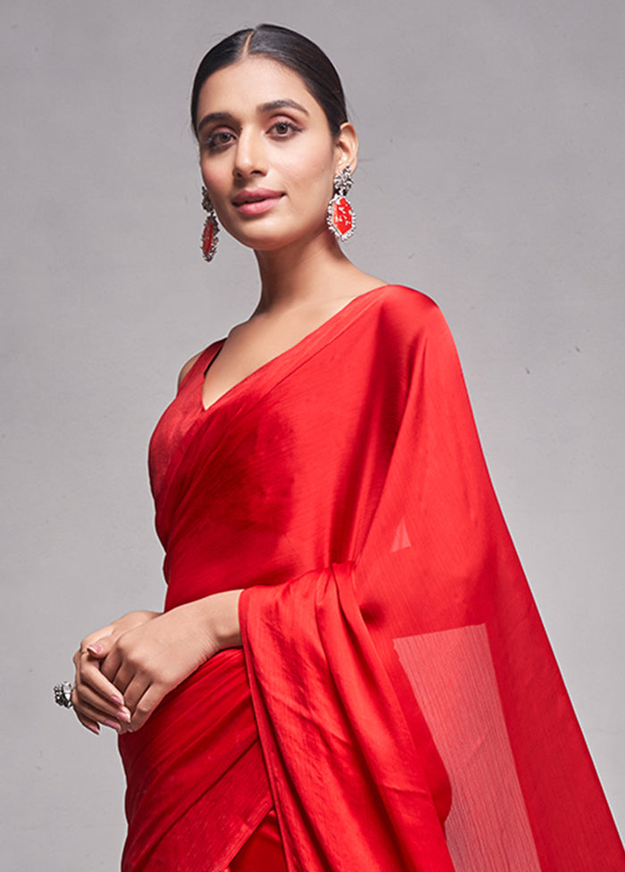 Red Silk Saree With Blouse Piece