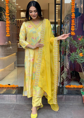 3 Pc Yellow Readymade Viscose Suit Set