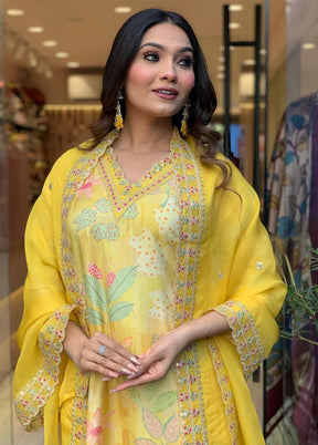 3 Pc Yellow Readymade Viscose Suit Set