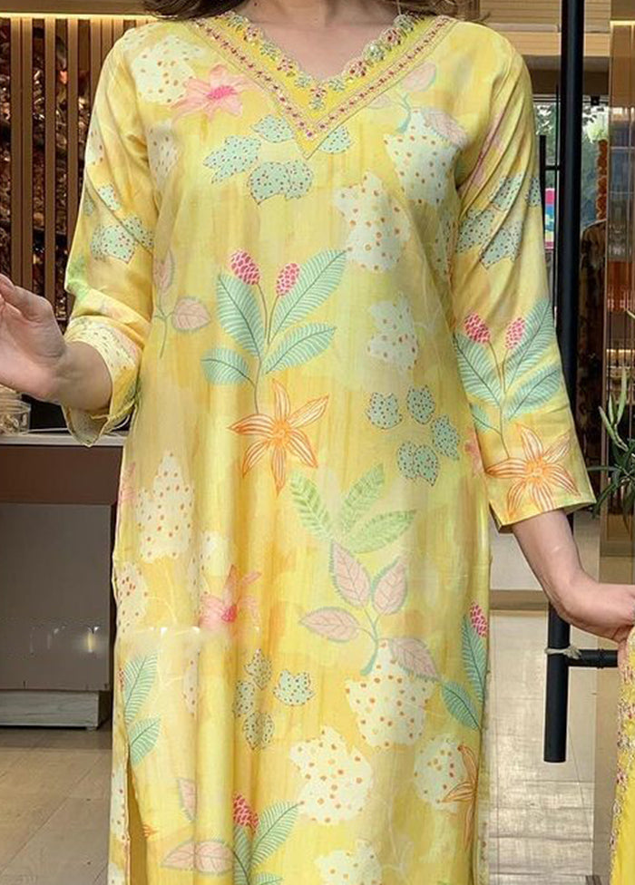 3 Pc Yellow Readymade Viscose Suit Set