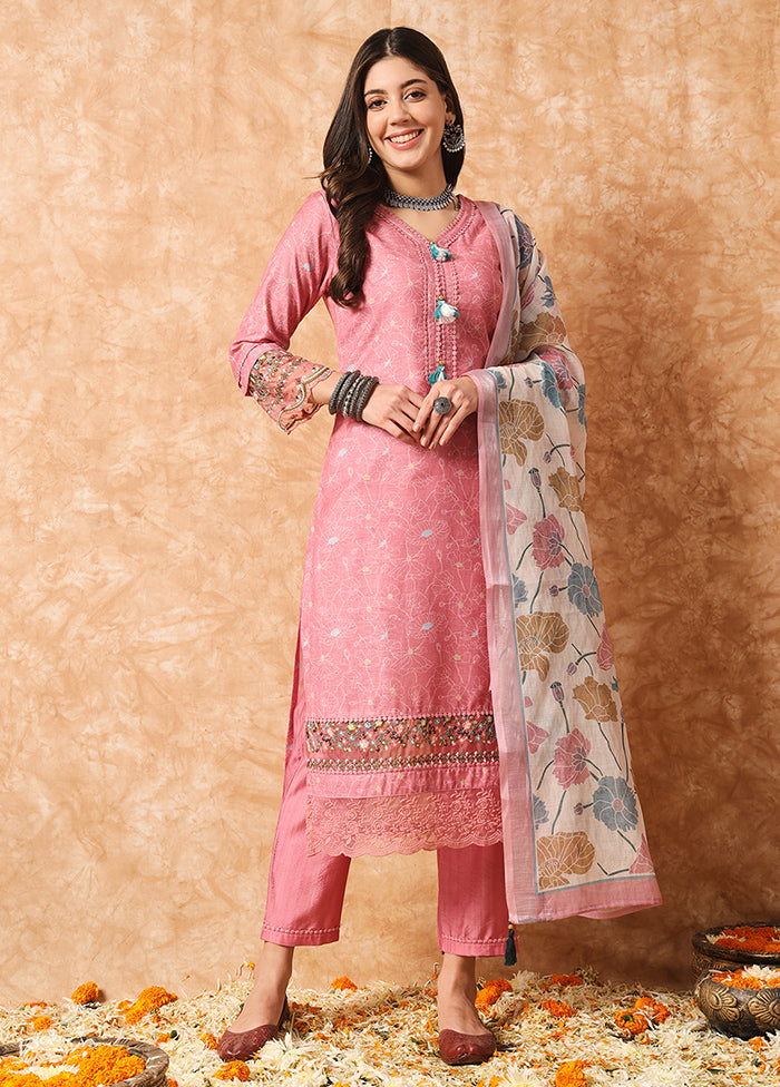 3 Pc Peach Readymade Cotton Suit Set