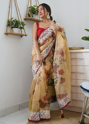 Mustard Organza Saree With Blouse Piece