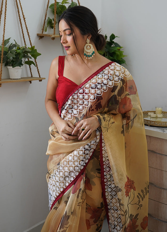 Mustard Organza Saree With Blouse Piece