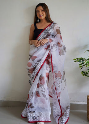 White Organza Saree With Blouse Piece