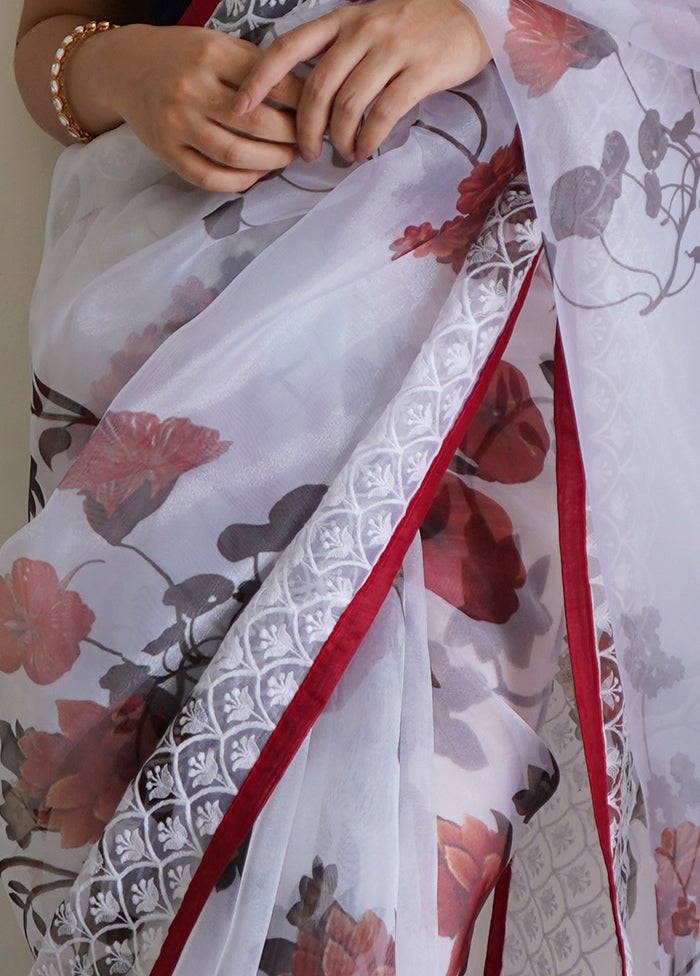 White Organza Saree With Blouse Piece