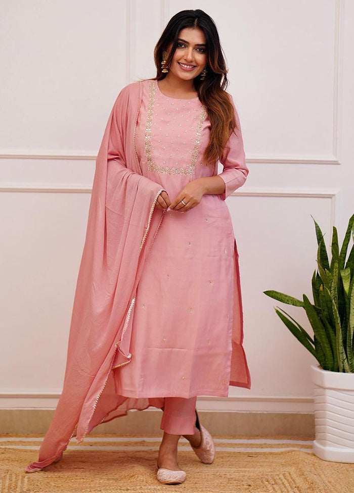 3 Pc Peach Readymade Rayon Suit Set