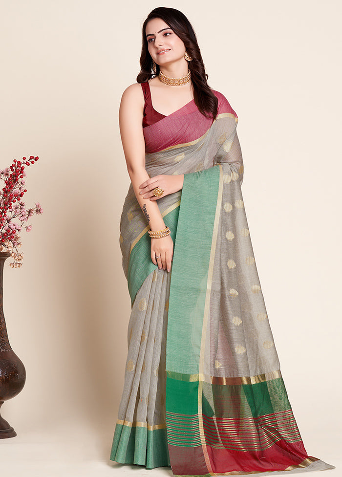 Grey Dupion Silk Saree With Blouse Piece