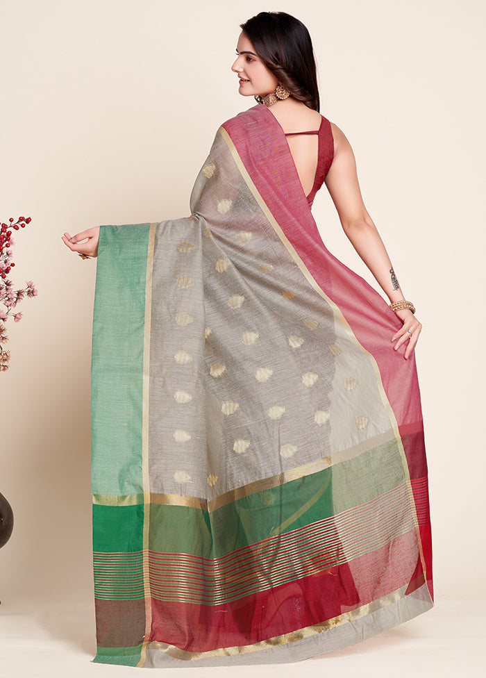 Grey Dupion Silk Saree With Blouse Piece