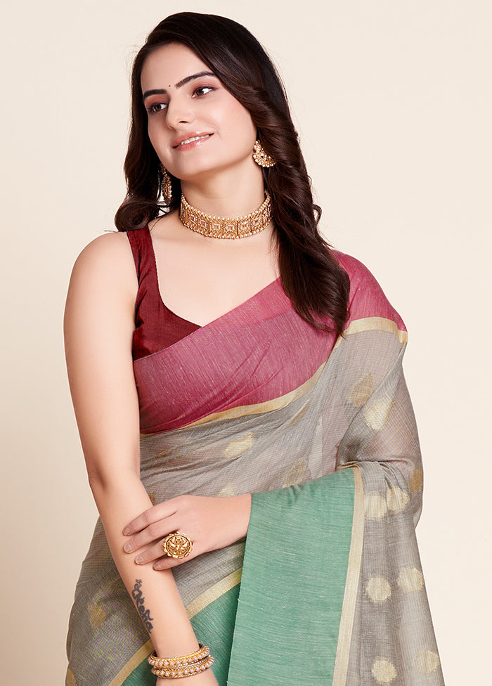 Grey Dupion Silk Saree With Blouse Piece