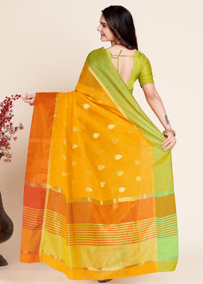 Yellow Dupion Silk Saree With Blouse Piece