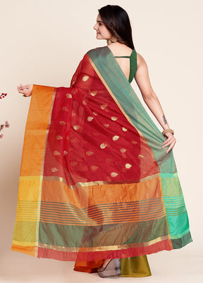 Red Dupion Silk Saree With Blouse Piece