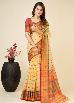 Yellow Dupion Silk Saree With Blouse Piece