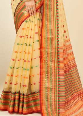 Yellow Dupion Silk Saree With Blouse Piece