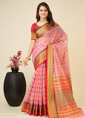 Pink Dupion Silk Saree With Blouse Piece