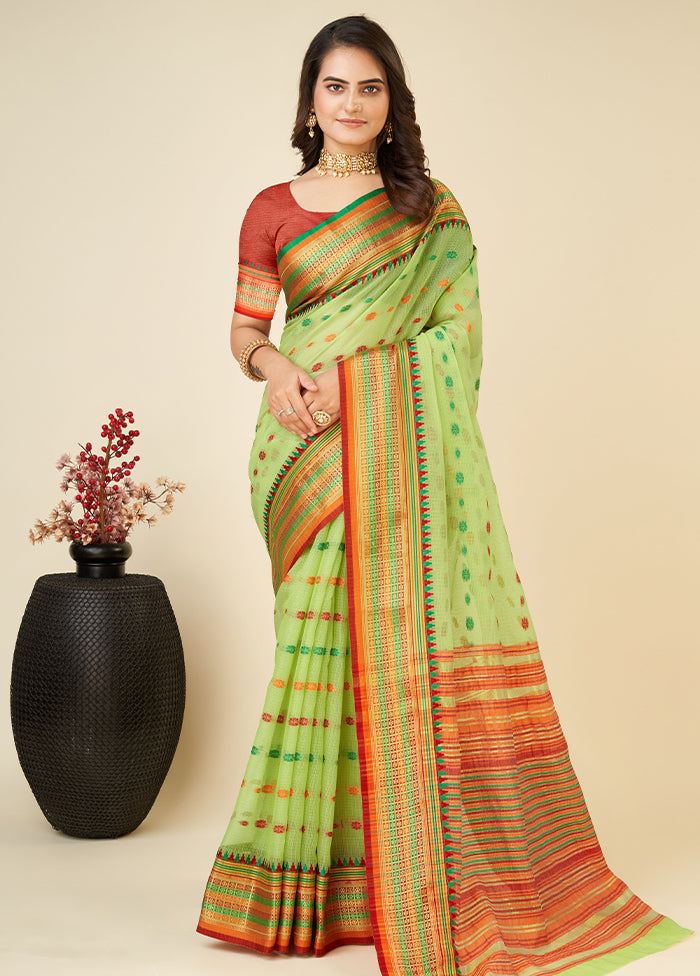 Green Dupion Silk Saree With Blouse Piece