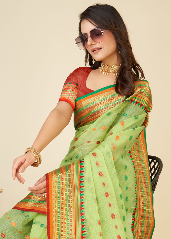 Green Dupion Silk Saree With Blouse Piece