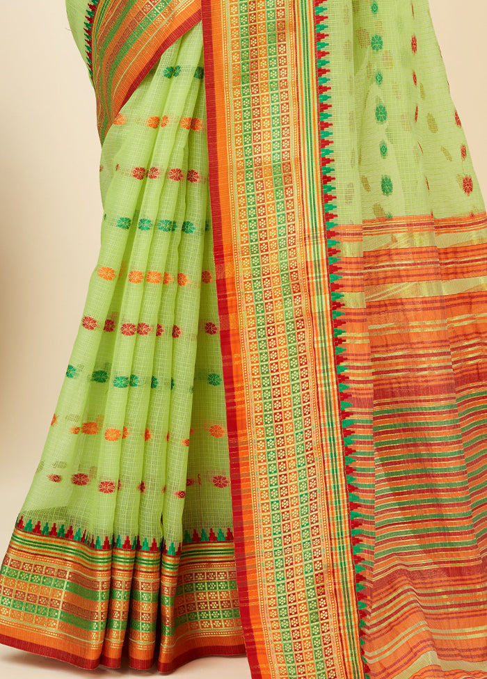 Green Dupion Silk Saree With Blouse Piece