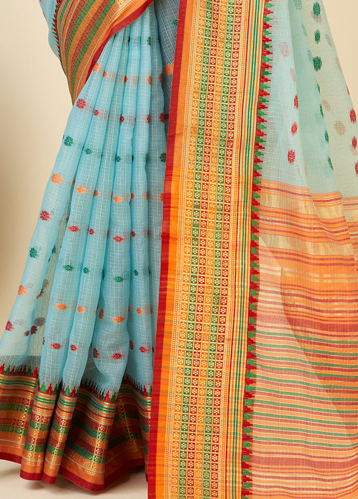 Sky Blue Dupion Silk Saree With Blouse Piece