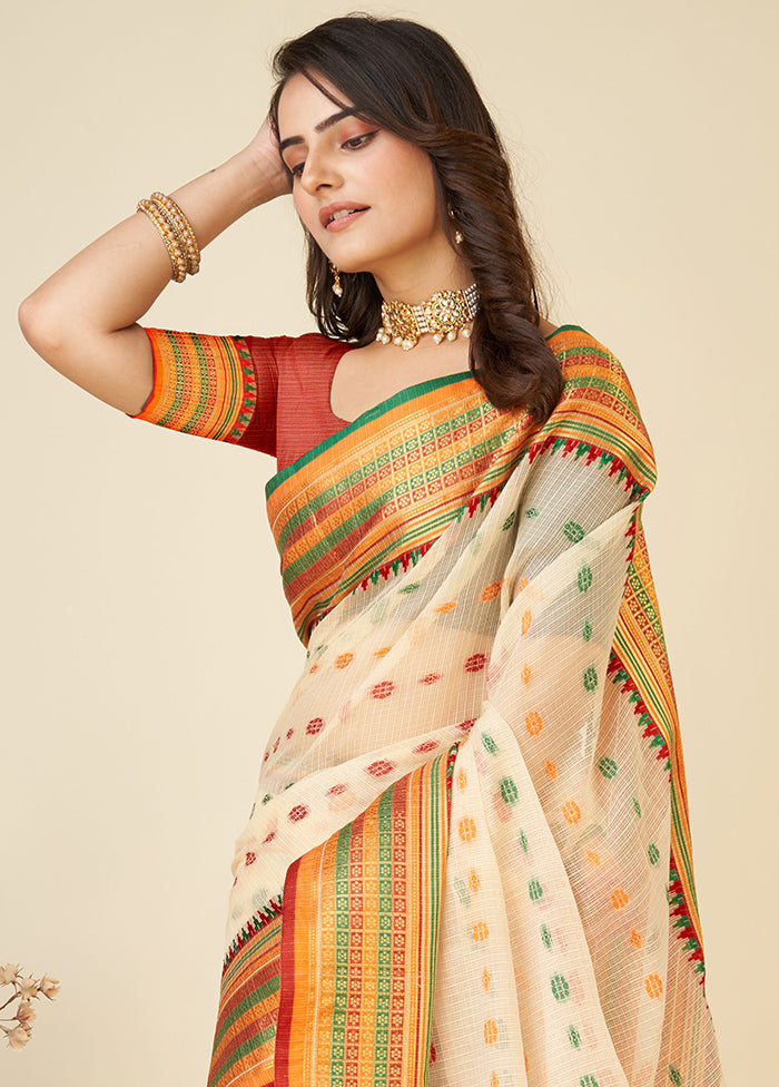 Cream Dupion Silk Saree With Blouse Piece