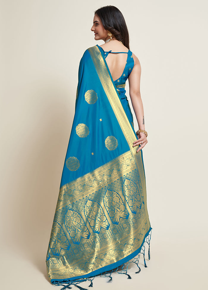 Blue Dupion Silk Saree With Blouse Piece