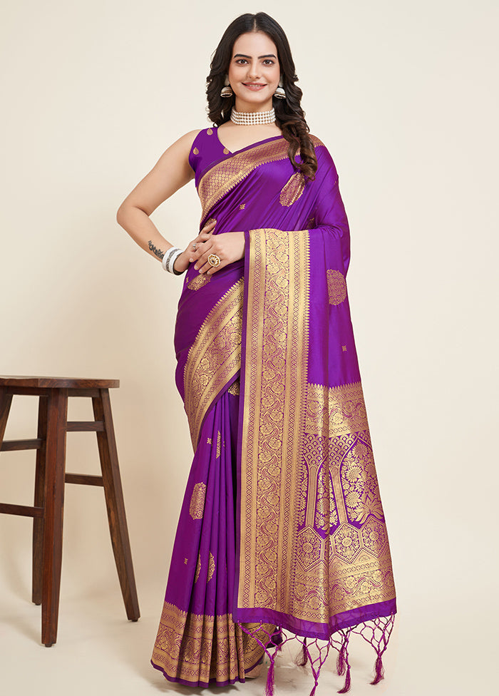 Voilet Dupion Silk Saree With Blouse Piece