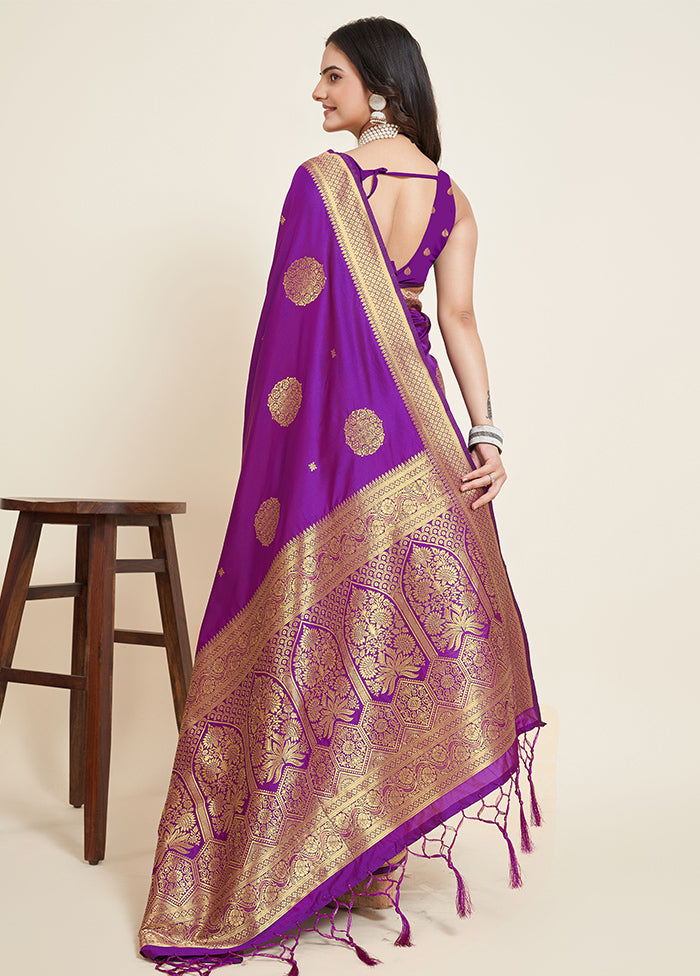 Voilet Dupion Silk Saree With Blouse Piece