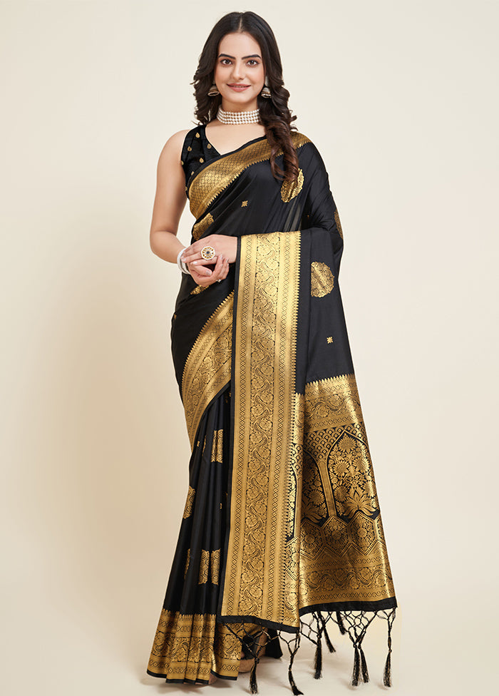 Black Dupion Silk Saree With Blouse Piece