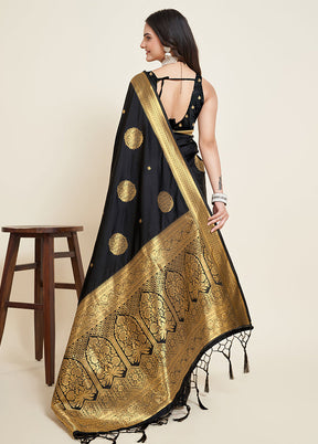 Black Dupion Silk Saree With Blouse Piece