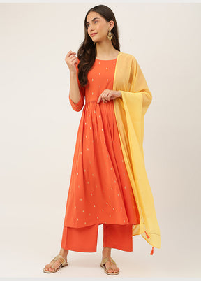 2 Pc Orange Readymade Silk Kurti Set