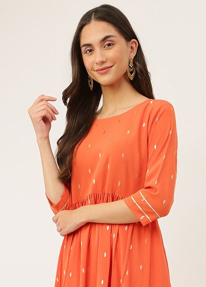 2 Pc Orange Readymade Silk Kurti Set